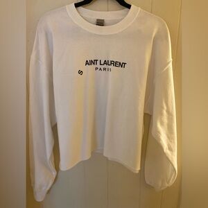 Boutique Sweater Womens Large White Crop Pullover Sweatshirt Ladies